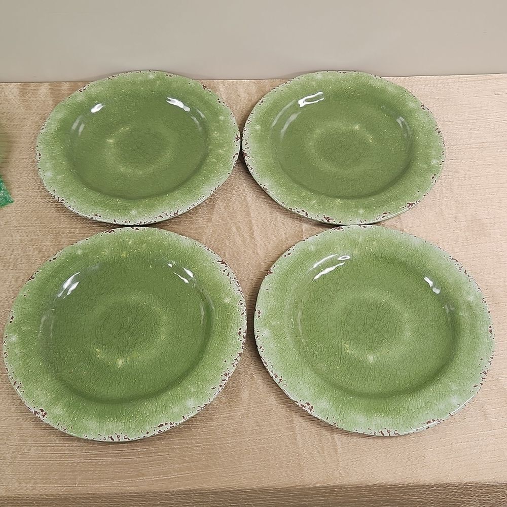 Pier 1 Carmelo Green Crackle Melamine Dinner Plate 11" Set of 4